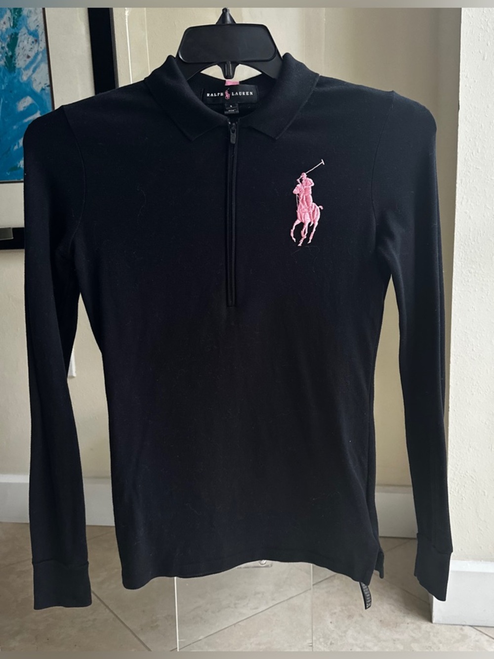 Ralph Lauren BLK Label long sleeve Pink Pony top w a 3/4 deep zipper neck - Picture 2 of 6